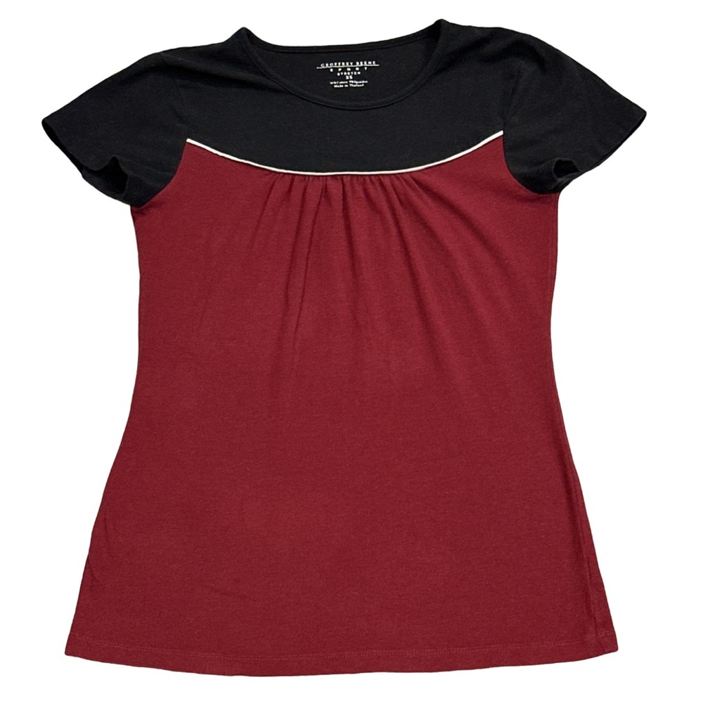 Y2K GEOFFREY BEENE women's black/burgundy cute casual s/s shirt, size xs.